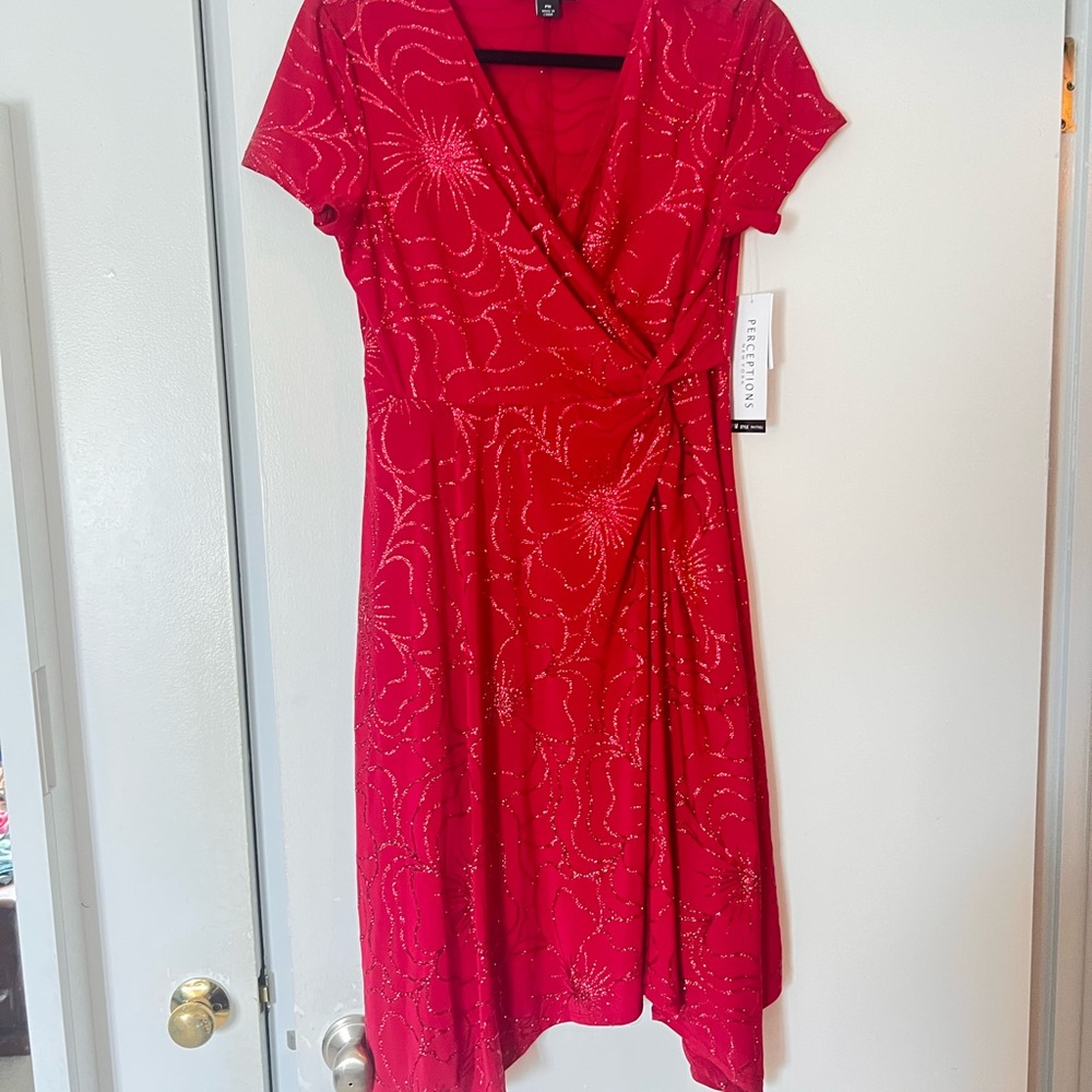 Perceptions Red Asymmetrical Wrap Dress - Picture 1 of 11